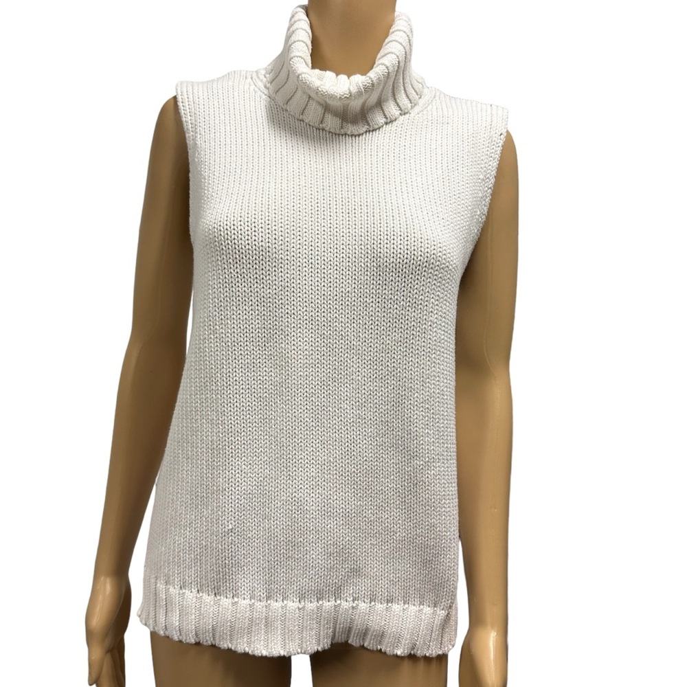 Vintage Behar New York White Cotton Sleeveless Turtleneck Knit Sweater XL